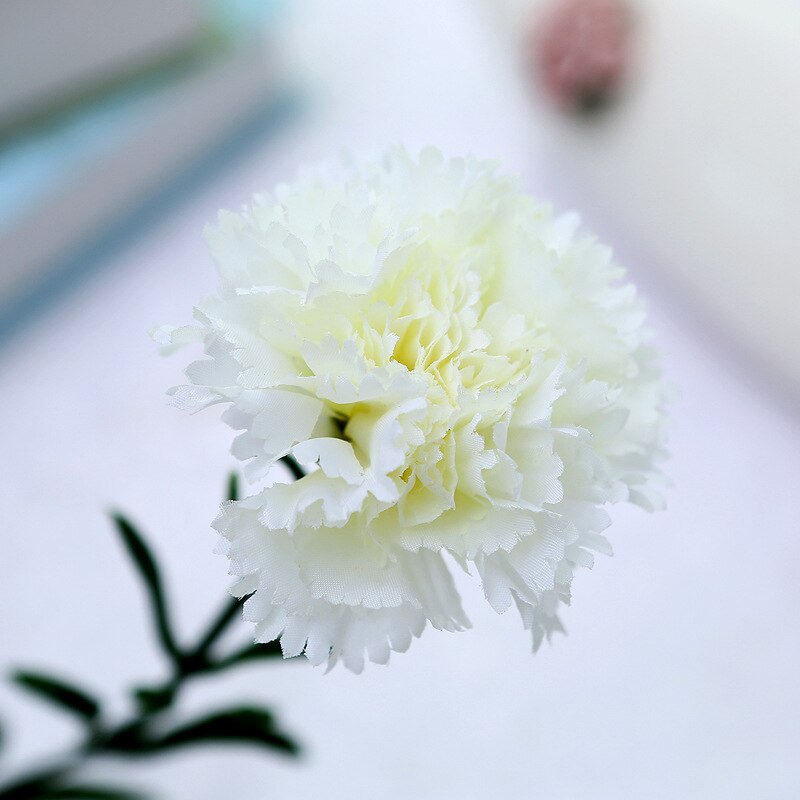 The simulation flower carnation single artificial flower decoration silk flowers on mother's day teacher's day: White