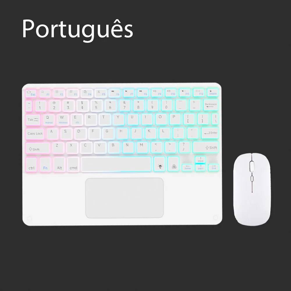 Bluetooth-toetsenbord voor tablet Android IOS Windows Draadloos muistoetsenbord Bluetooth-compatibel toetsenbord met regenboogverlichting voor iPad: Bruin