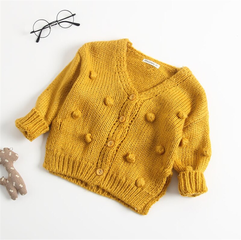 Enfant en bas âge enfants bébé fille tricoté pull à manches longues Cardigan manteau veste vêtements d'extérieur: YELLOW / 6M