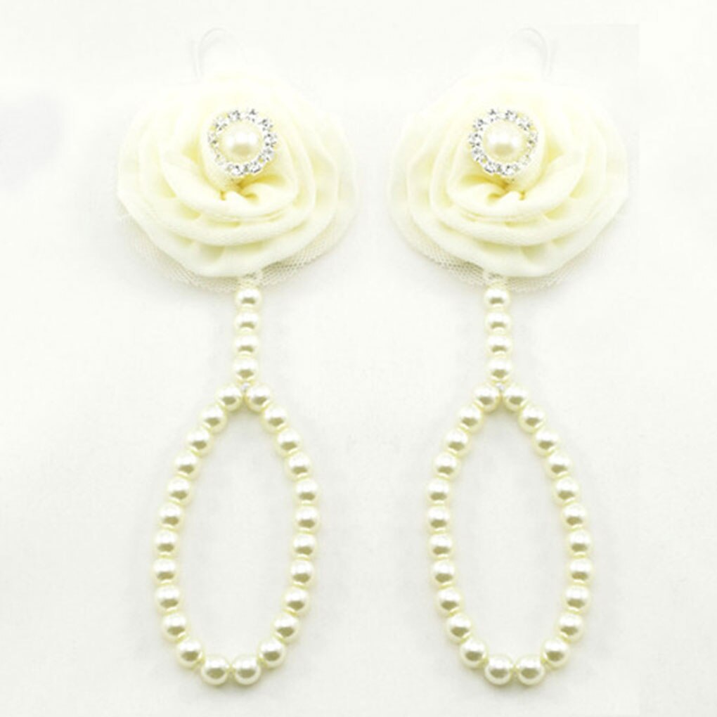 Infantile simulé-perle pieds nus bracelets de cheville bébé enfant en bas âge chaîne de pied en mousseline de soie fleur plage sandales: 5