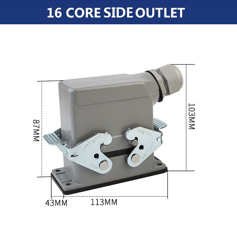 Rectangular Heavy Duty Connectors HDC HE 4 6 8 10 16 20 24 32 48 Core Pin 16A Waterproof Aviation Plug Top Side Line Connector: 16 core lateral line
