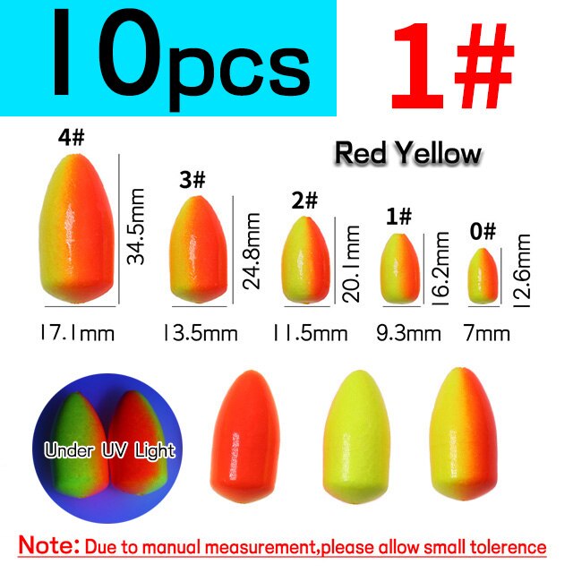 Bimoo 10 stücke Oval Angeln Rig Float Bobber Fluoreszierende Schaum Perlen Für Pompano Snappers Wels Salzwasser Angeln Boden Rigs: 10pcs RY size 1