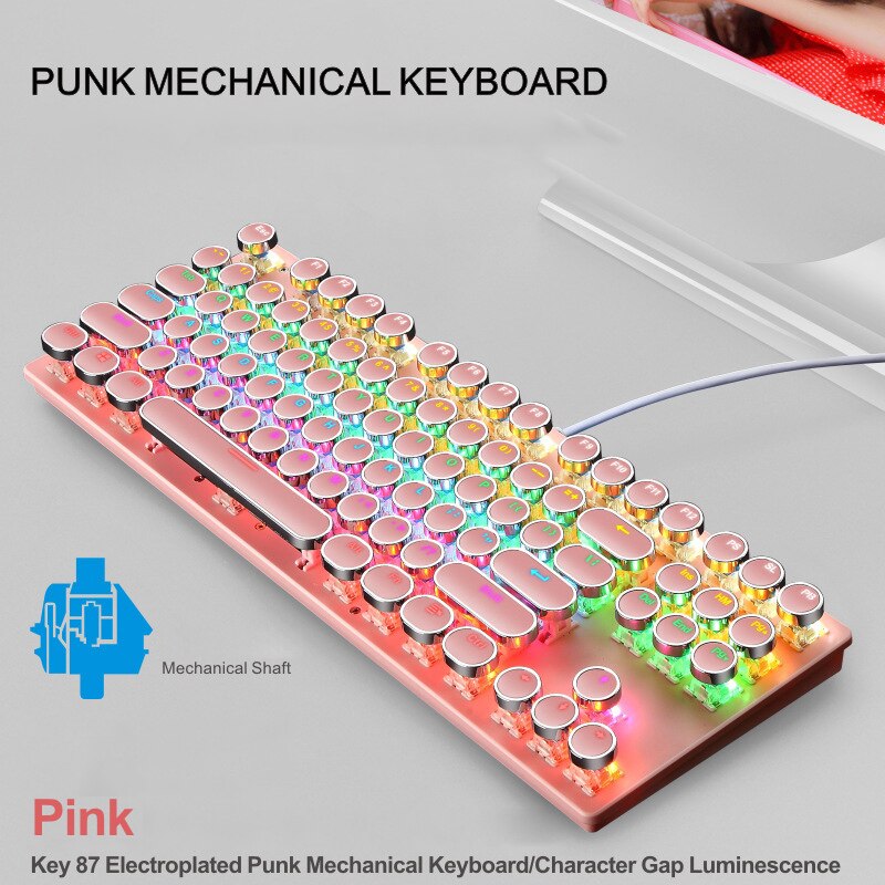 Edition Mechanical Keyboard 87 Keys Blue Switch Gaming Keyboards Russian US Sticker Wired Keyboard For Tablet Desktop: pink