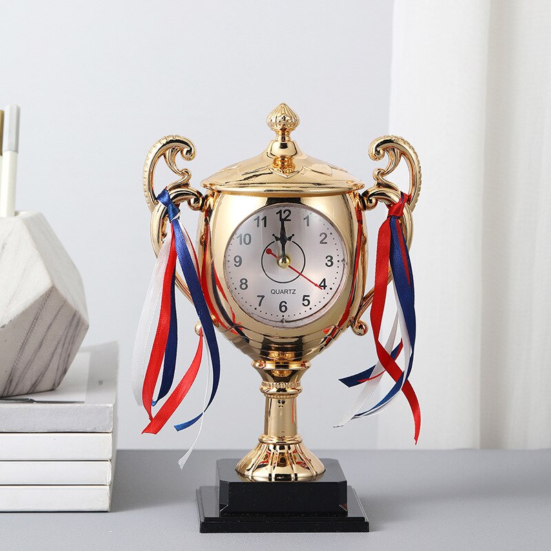 Trophy Small Alarm Clock Ornaments Desktop Children Bedside Wake-up Stereoscopic Student Prizes: Gold