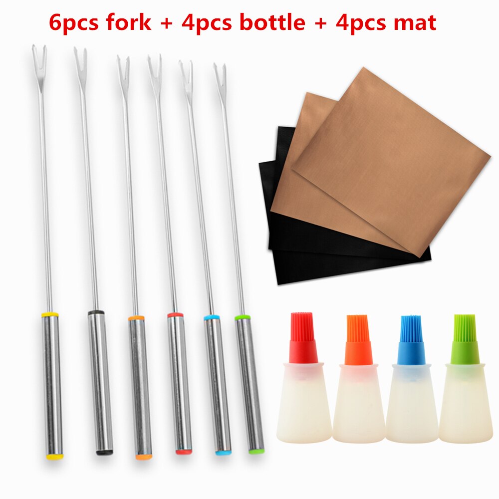 BBQ Tool Set Roasting Sticks Forks Set Campfire Firepit Sausage BBQ Silicone Oil Bottle Baking Mat Cooking Grilling Party Camp: A 14PCS BBQ SET