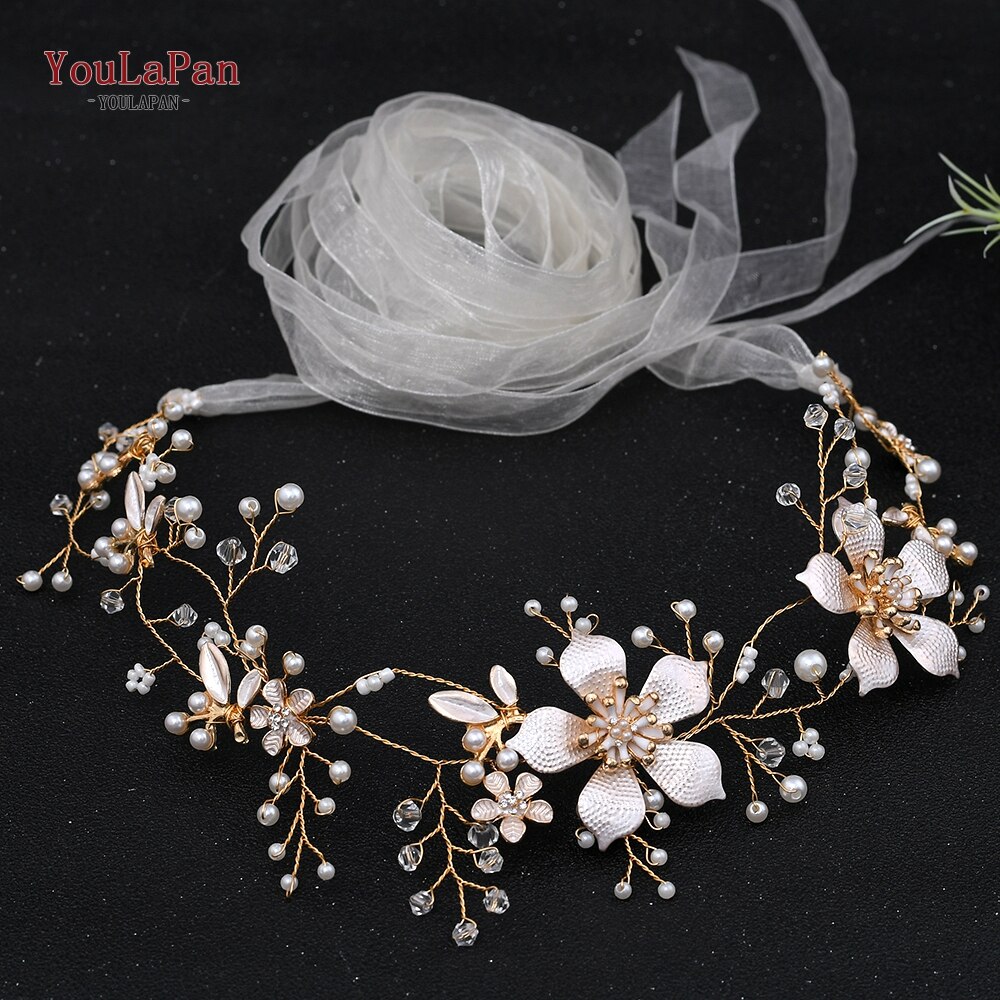 Youlapan SH357 Bruiloft Strass Trim Riem Gouden Bruids Riem Bloemen Bruids Sjerpriem Crystal Bruiloft Riemen Bruids Lint Sash: ivory organza