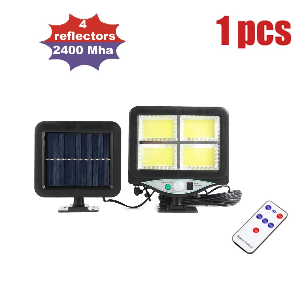 LEDs Solar Panel Power Light PIR Motion Sensor Separable Wall Lamp Outdoor Path Yard Garden Fence Night Light remote 3 modes: 2400Mha 4COB 1pcs