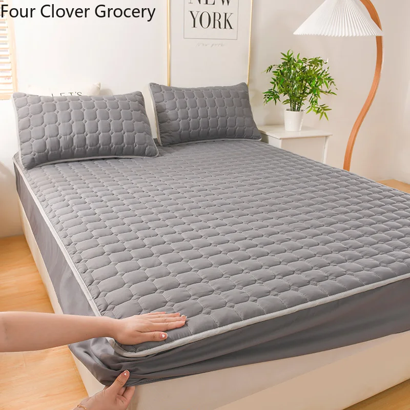 Optics-Drap-housse élastique matelassé pour lit double, housse de matelas douce et respirante, housse en lin avec poche profonde