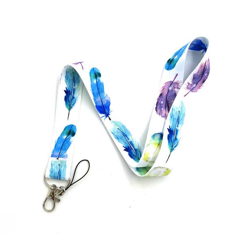 Watercolorful Flower Feathers Lanyard For Keys Mobile Phone Hang Rope Keycord USB ID Card Badge Holder Keychain DIY Keyrings