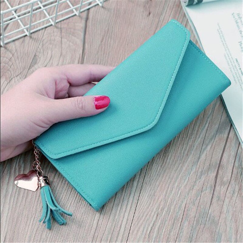 Brand Long Handbag Practical women's Coin Purse Ladies Tassel Buckle Wallet Business Card Holder: light green