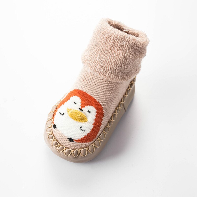Baby Antislip Vloer Sokken Meisje Jongen Peuter Schoenen Katoen Breien Zachte Zolen Babysokjes Leren Lopen Dikke laarzen Sok: Beige / 6m