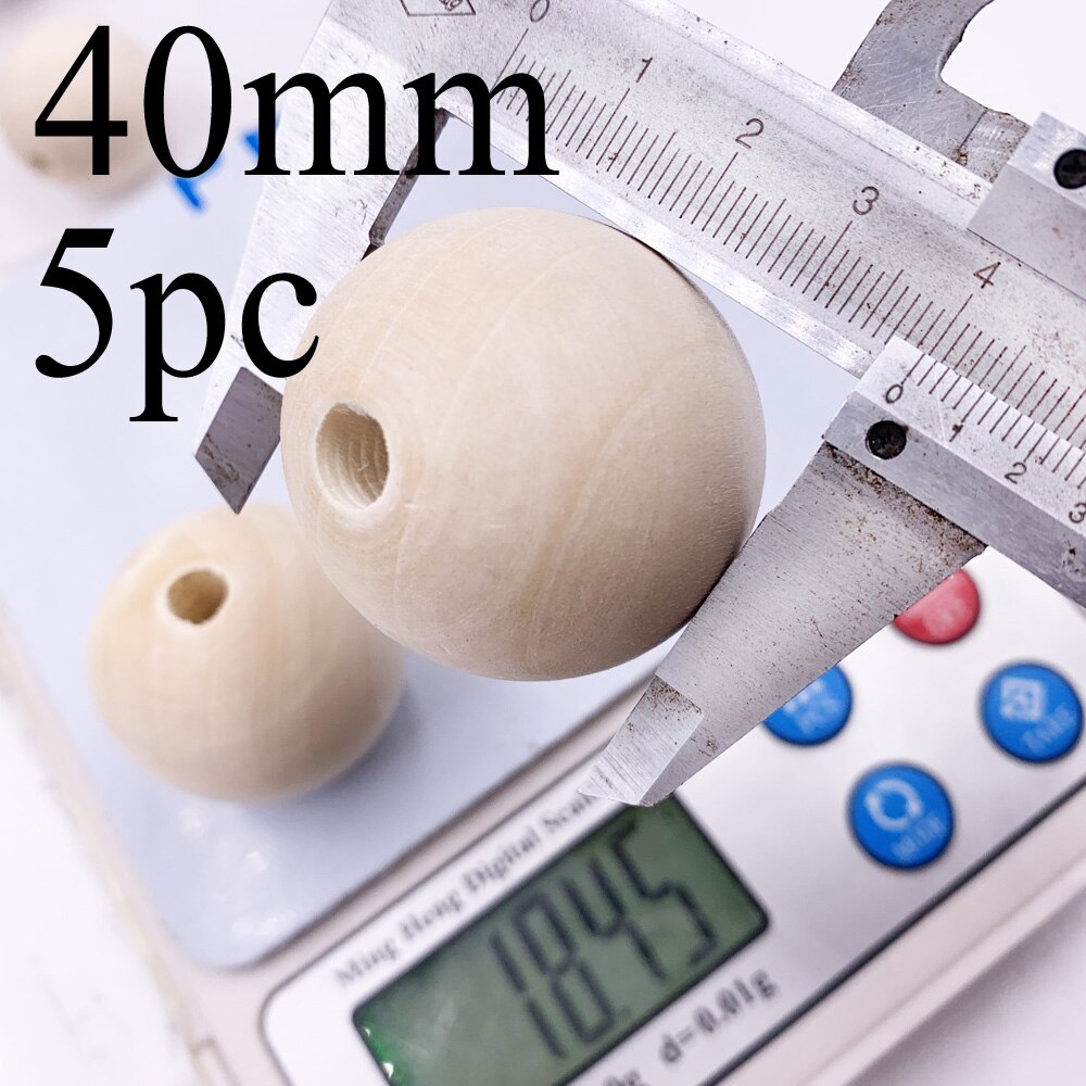 1-100PCs Natural Ball Wood Spacer Beads 6-50mm For Charm Bracelet baby wooden round bead: 40mm 5pcs