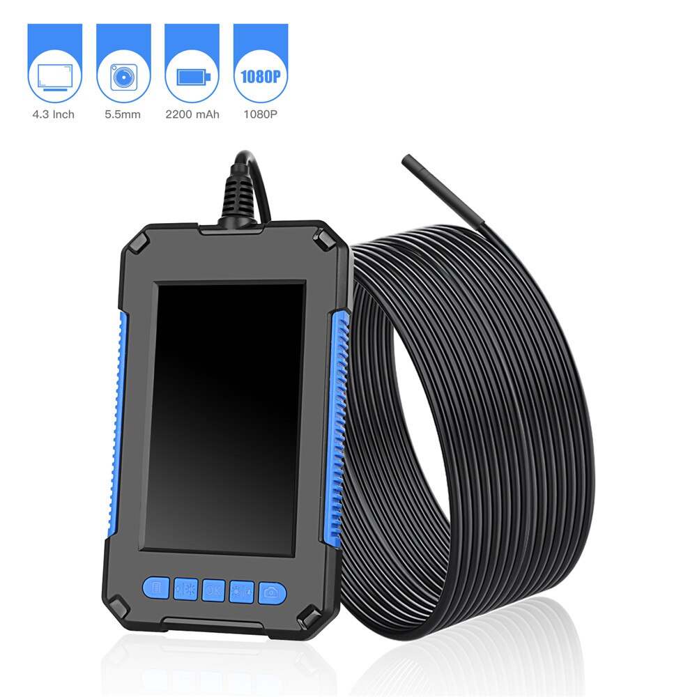 2/5/10m HD1080P Lens Screen inspection endoscope camera waterproof borescope 4.3 inch HD TFT IPS Screen camera Car Monitor: 10M / Blue