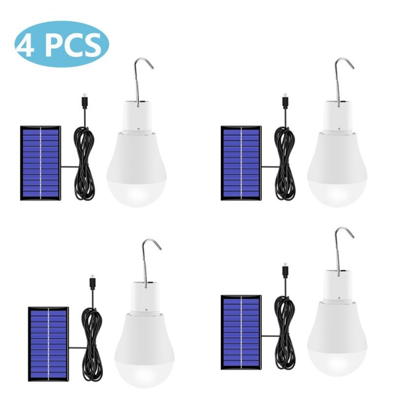 LED Solar Pendant Light Outdoor Solar Light Bulbs With Cable Garden Yard Solar Shed Lights Camping Tent Lamp Indoor Solar Lamps: 4 PCS