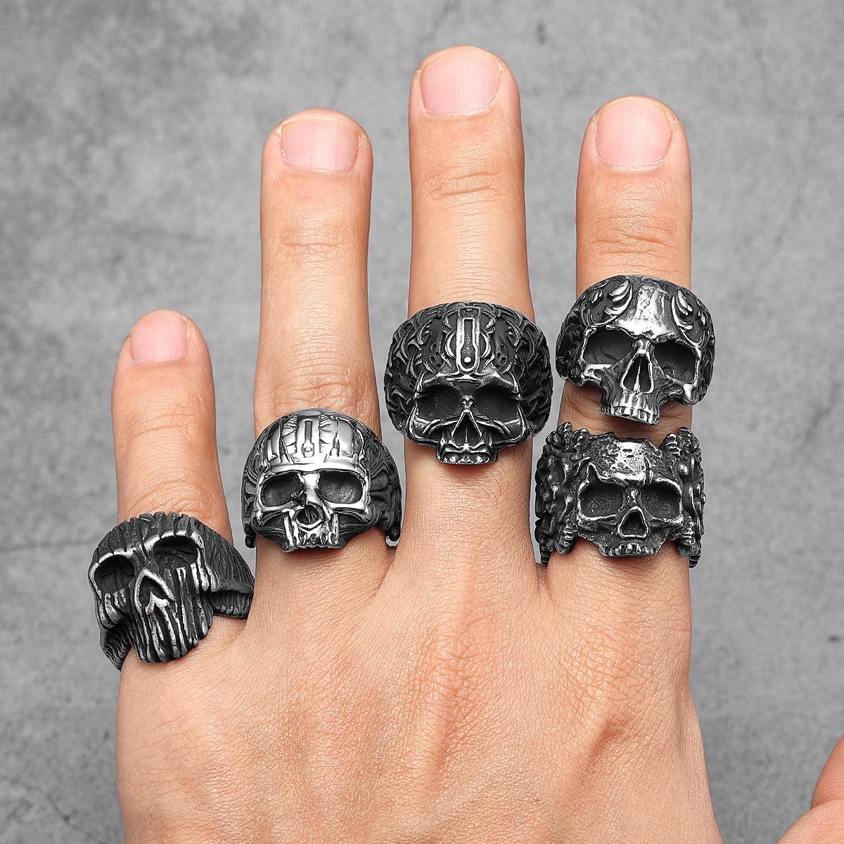 Anillos tallados de calavera para hombre, joyería de acero inoxidable para mujer, gótico, Punk Rock, cosas geniales Vintage, accesorios de , al por mayor