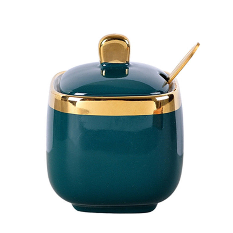 European Style Ceramic Combination Seasoning Tank Salt Shaker Salt Storage Box Set Pot Household Kitchen Accessories Bring Spoon