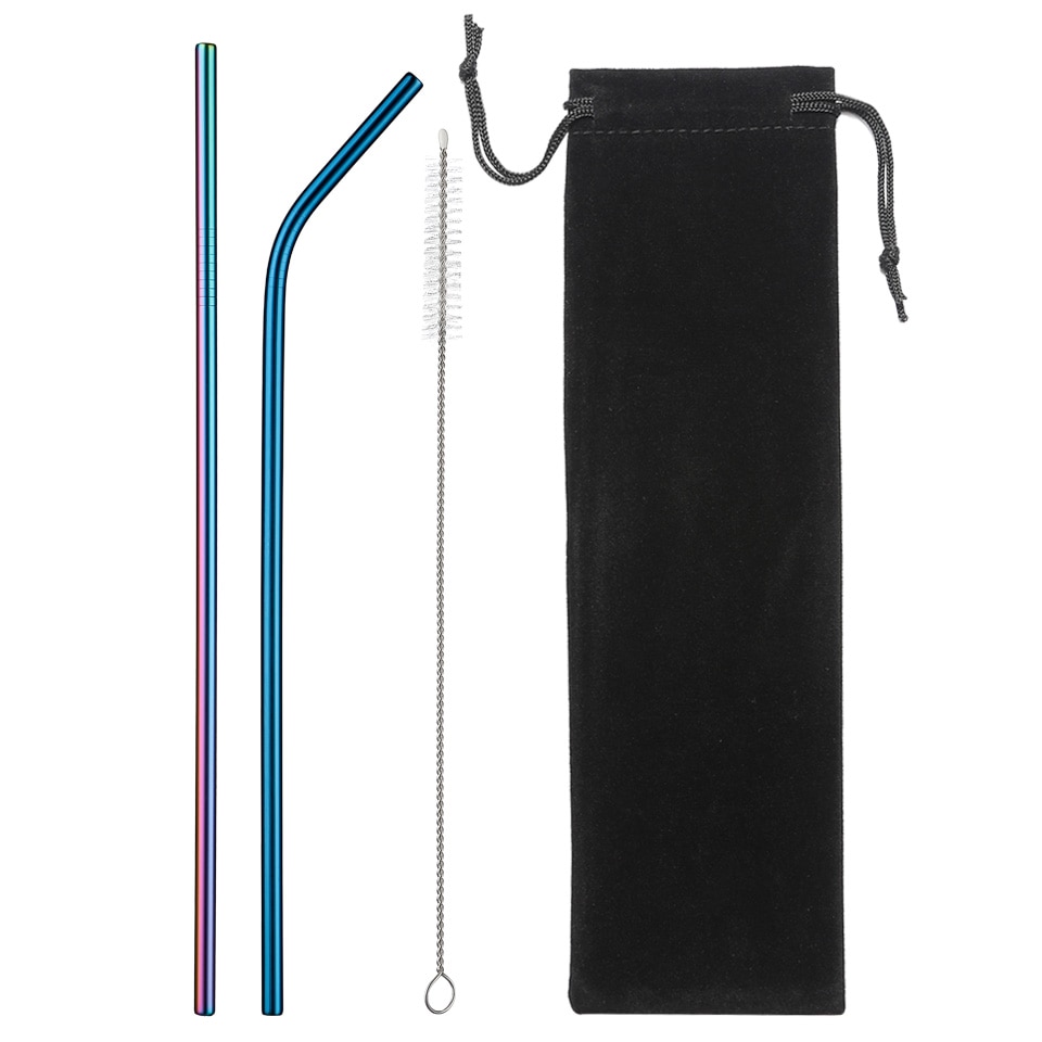 Pajita reutilizable ecológica de acero inoxidable, Pajita de Metal de para beber con cepillo limpiador y Bolsa, ,