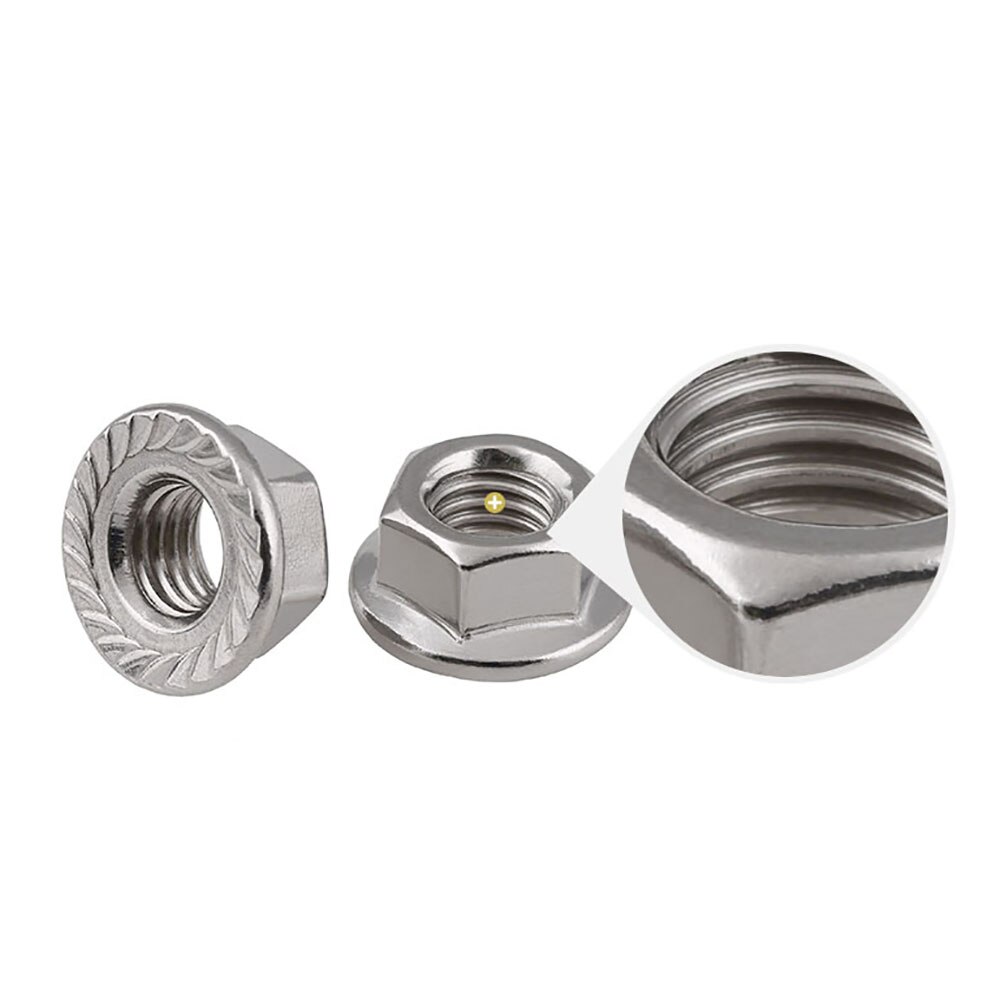 M4 M5 écrous à bride dentelée hexagonale | M6 M8 M10 M12 DIN 6923 A2 304 en acier inoxydable pour boulons et vis grossiers métriques