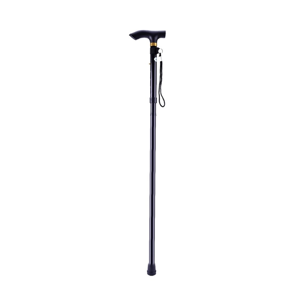 Aluminum Metal Four Sections Walking Stick Easy Adjustable Foldable Collapsible Travel Cane Camping Trekking Stick: Black1