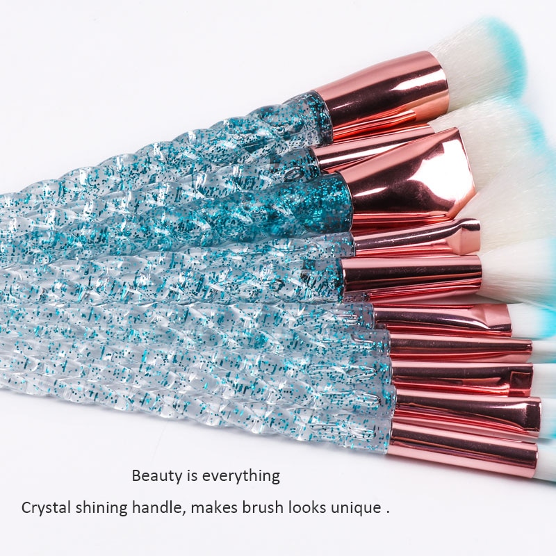 Dighealth – ensemble de pinceaux de maquillage licorne, lot de 10 pièces, professionnels, poignée en spirale, cristal, poudre de fond de teint, outils cosmétiques