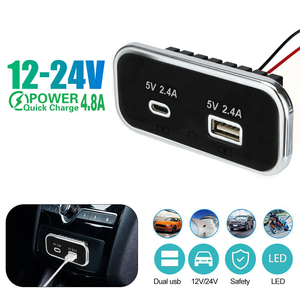 12v usb-uttak , pd3.0 type c-porter , qc3.0 og 2.4a usb a-lader 3 porter hurtigladekontaktpanel for bil, motorsykkel, marin lastebil: Grå