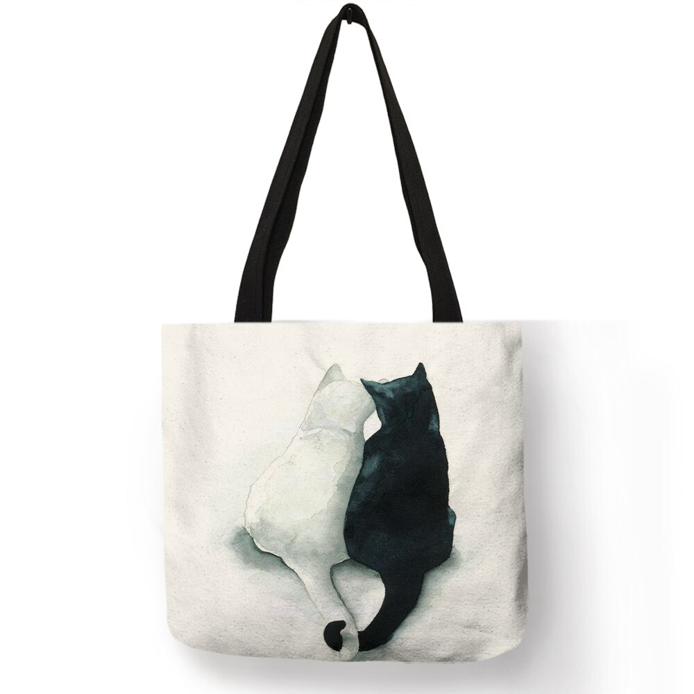 Bolsos de mano pintados a mano con acuarela para mujer, bolso de hombro con estampado Floral de gato bonito, bolso de mano para oficina, bolsos de compras informales diarios: 009