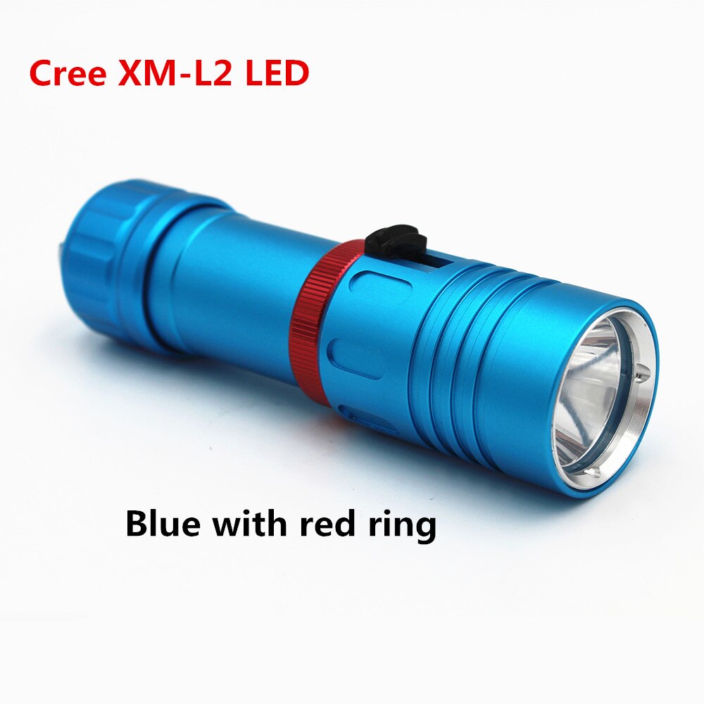 XM-L2 Led Duiken Zaklamp Utral Bright 1200 Lumen Onderwater 100M Torch Waterdichte Draagbare Lamp Licht: Blue with red ring