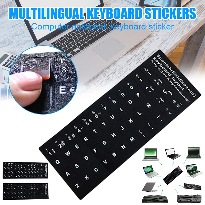 Universelle tastatur klistermærker erstatning mat tastatur klistermærker med sort baggrund og hvide bogstaver knus-tilbud