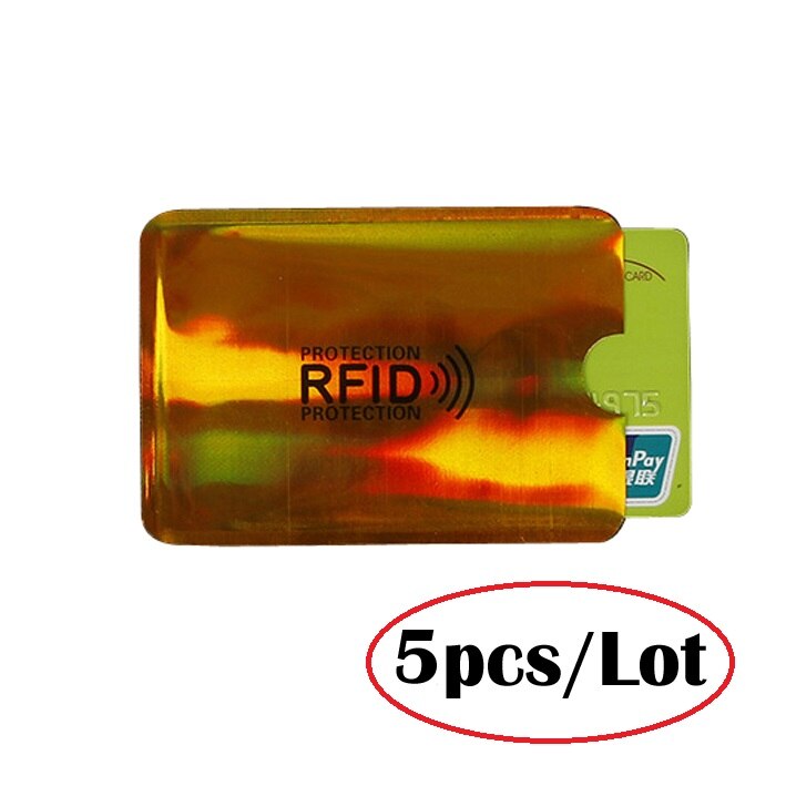 5PC Anti Rfid Blocking Reader Lock Bank Card Holder ID Bank Card Case Rfid Protection Metal Credit Card Holder Aluminium: Golden