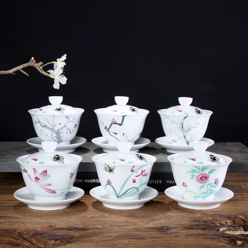 Chinese Tradition Gai Wan Tea Set Bone China Tea Sets Gaiwan Tea Porcelain Pot Set For Travel Ceramic Beautiful And Easy Kettle
