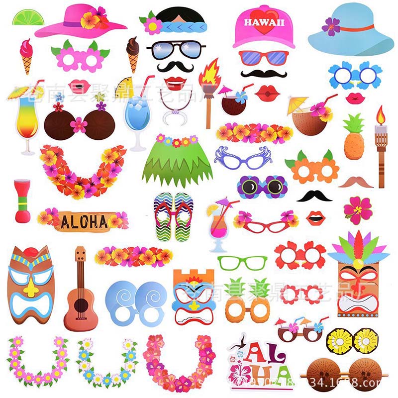 32 stks/partij Luau Photo Booth Props Hawaii Papier Seaside Hoed Hula rok Photobooth Props Zomer Strand Zwembad Luau Party Decor DIY Kit: 4