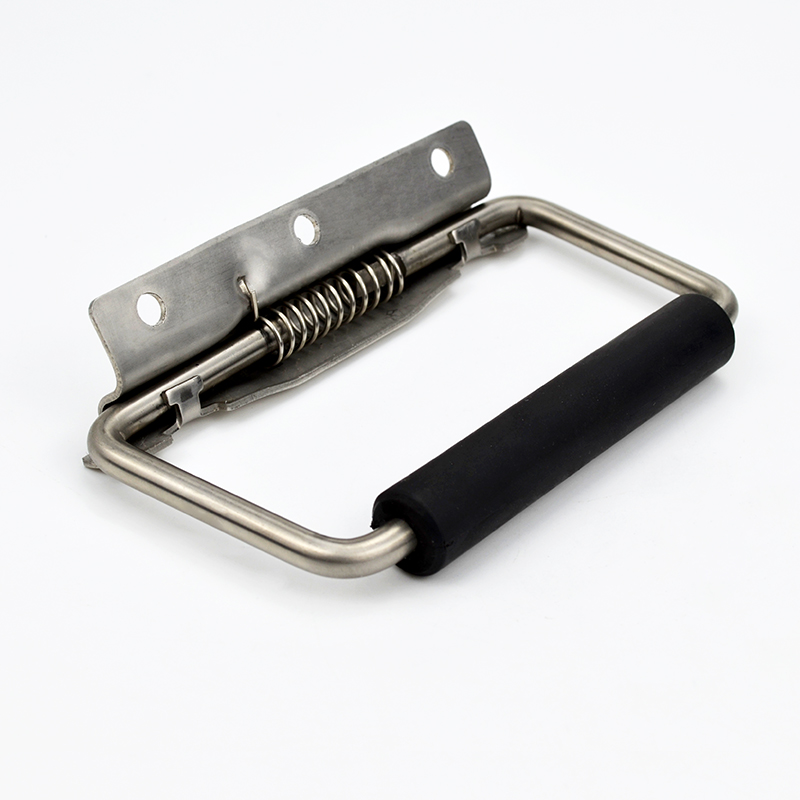 304 stainless steel movable handle with rubber sleeve with spring automatic return metal case folding industrial handle