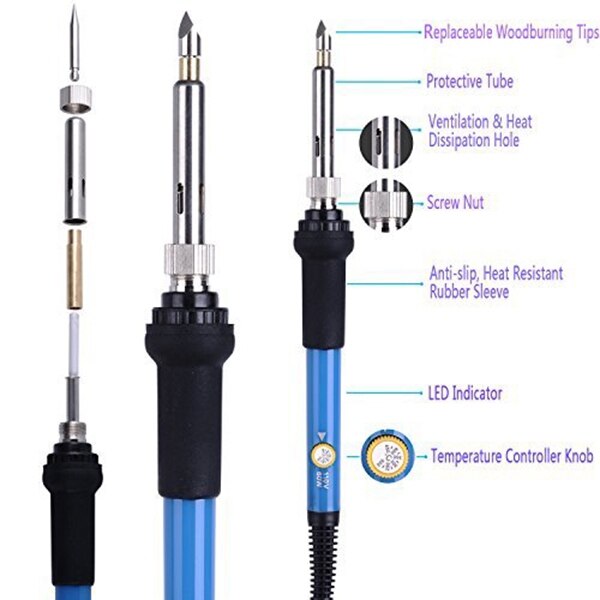 Hho-eu stik 45 stk brændefyringssæt brændeovnsæt med justerbar temperatur loddepyrografi brændepen +