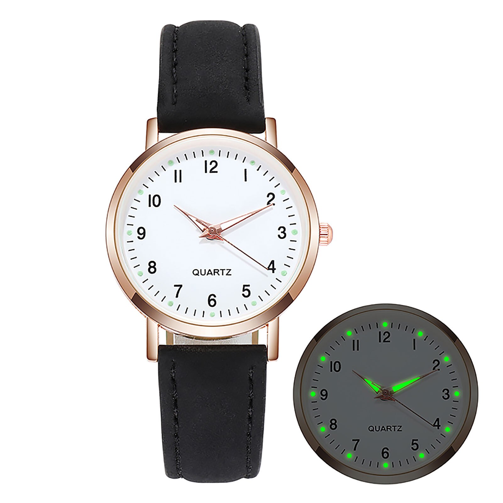 Retro Women's Luxury Leather Band Analog Quartz Wrist Watch Ladies Diamond-studded Luminous Watch Clock Zegarek Damski: Black