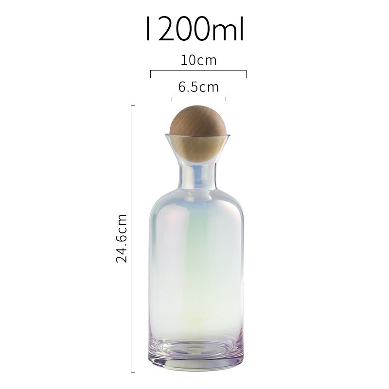 JINYOUJIA Nordic Glass Carafe Water Pitcher with Wood Lid Kettle Drinking Cup Tea Pot Juice Jug Household Drinkware: COLOR 1200ml