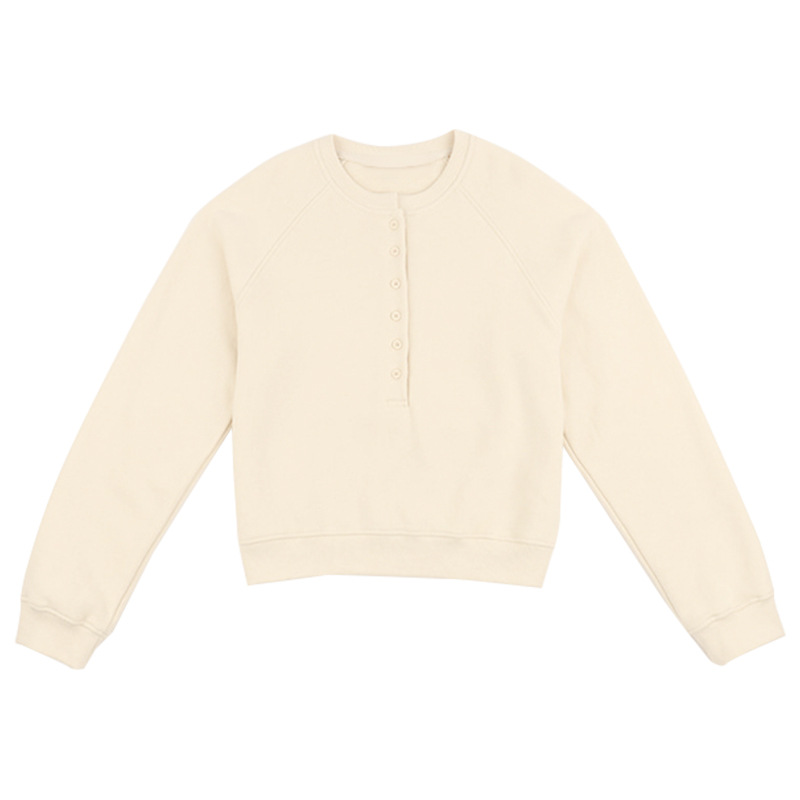 Streetstyle katoenen fleece trui met ronde hals en knoopsluiting, casual hoodie voor dames, wintertop voor dames, dameskleding: S / Blauw