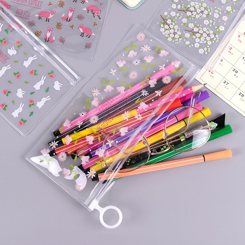 Kawaii Kleine Bloemen Dieren Etui Leuke Transparante PVC Potlood Tas Voor Meisjes Kids Kinderen School Leveranties Briefpapier