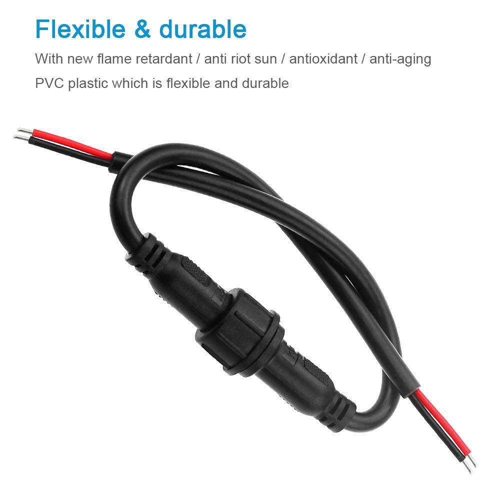 Conector LED impermeable de 2 pines, conector macho y hembra de 2 núcleos, IP65 con Cable de 20cm, 18AWG, 2x 0.75mm, tuerca de 21mm para LED JK1567, 5 pares