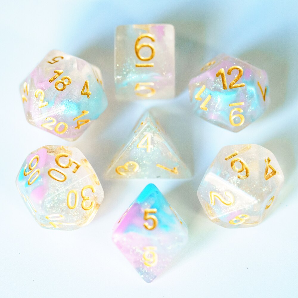 7 Teile/satz DND Würfel Rosa/cyan Lila/Blau Strudel D & D Würfel D4 D6 D8 D10 D % D12 D20 polyedrisch Spiele Würfel einstellen für Tisch Spiele MTG RPG: Rosa und cyan