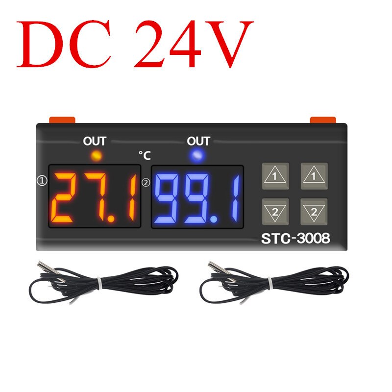 Controlador de temperatura Digital Dual STC-3008, termostato termorregulador de salida de dos relés con refrigerador de calentador, 12V, 24V, 110-220V: STC-3008 24V