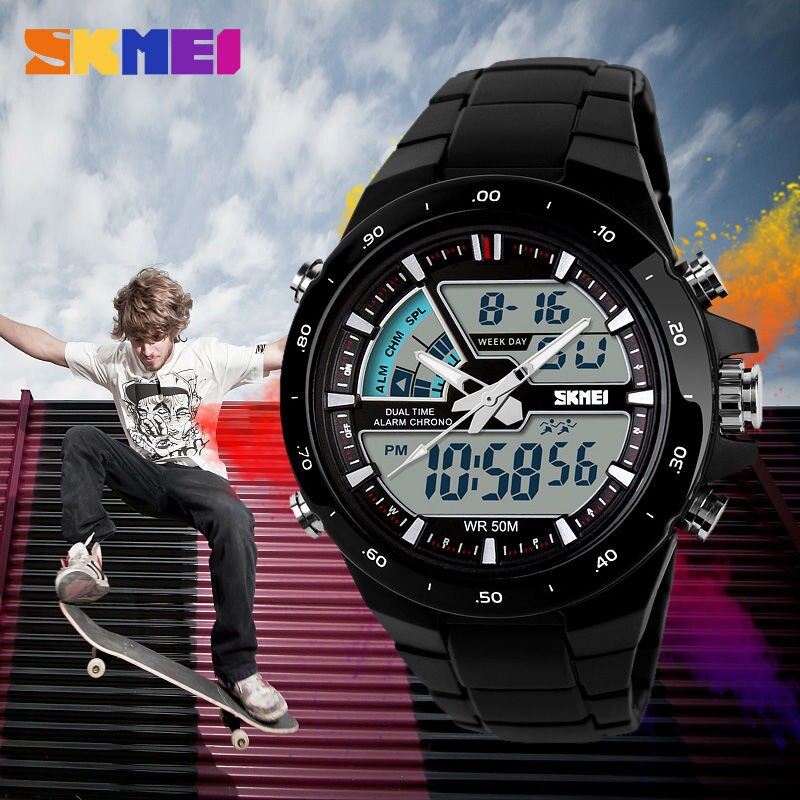 SKMEI – montre à Quartz pour hommes, double affichage, plusieurs fuseaux horaires, calendrier, Sport, étanche, 1016