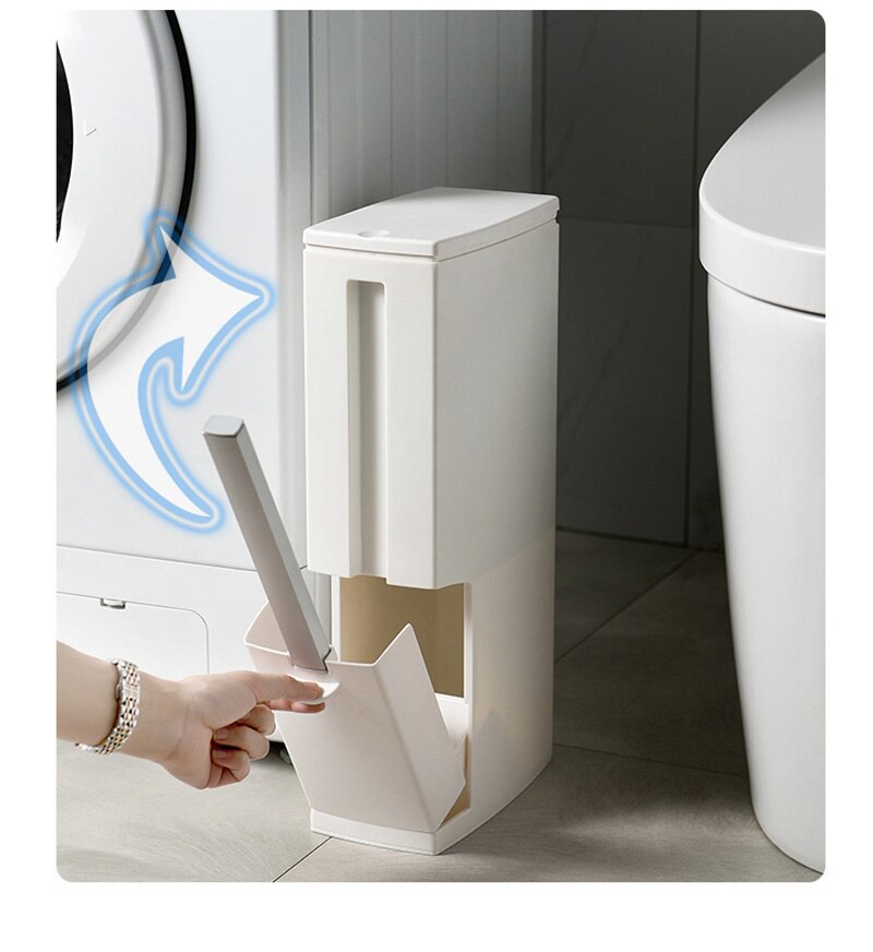 Narrow Trash Can Toilet Brush Set Bathroom Plastic Waste Bin Dustbin Kitchen Garbage Bucket Trash Bin Household Cleaning Tools