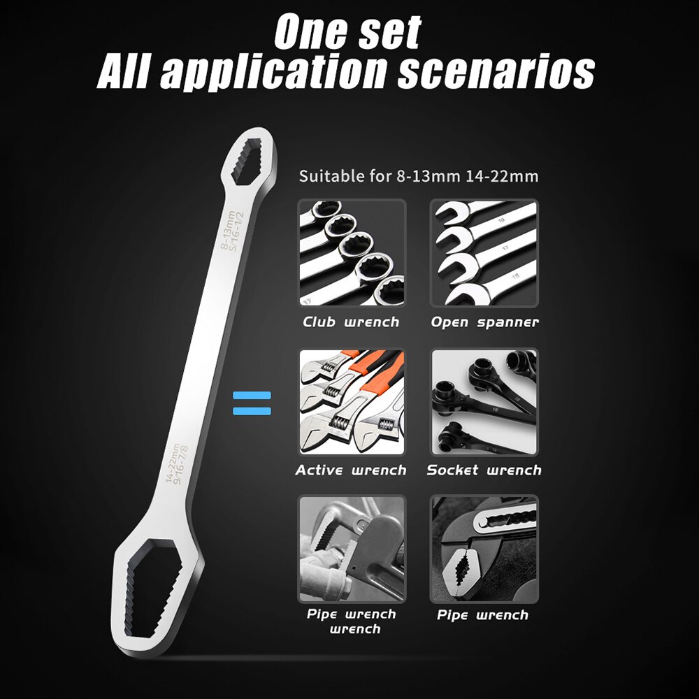 8-22mm Universal Wrench Multi-function Double Head Adjustable Hand Tool Machine Workshop Mechanic Tool Torque Plum Wrench