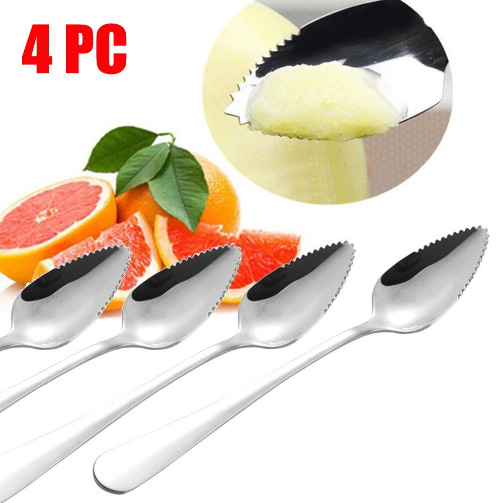 4 st tjock sked i rostfritt stål med vass tandad kant grapefruktsked multifunktionell kökstillbehör servisskedar set