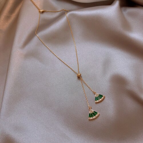 Venda quente zircão verde cristal fã-em forma de colar geométrico pingente colar elegante festa senhoras colar jóias para mulher: green