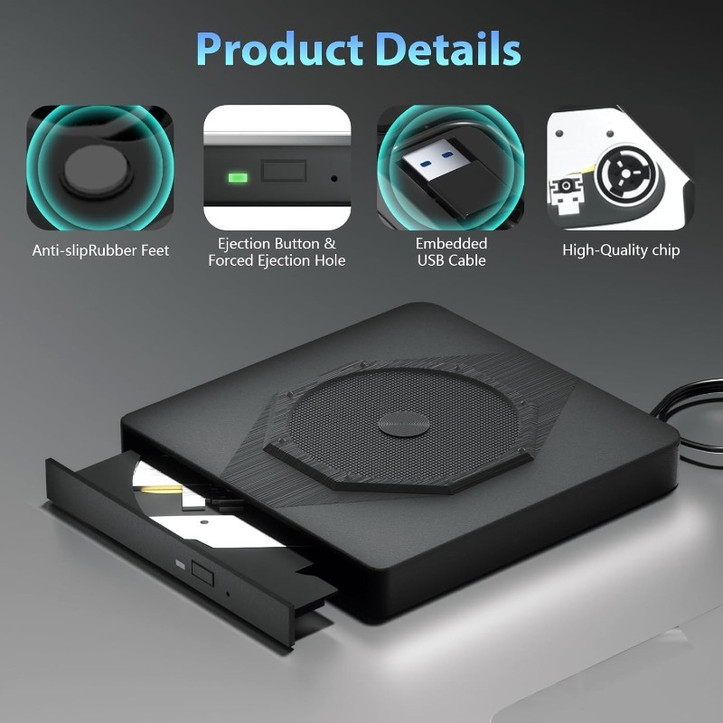 USB 3.0 3D Bluray Burner BD 6X Reader&Writer Drive External Blu ray Drives CD DVD Player Recorder for Windows 7/8/10/11 MacOS