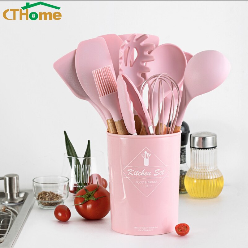 12pcs Kitchen Utensil Set Silicone Cooking Tools Household Wooden Koken Gereedschap Met Opbergdoos Turner Tang Spatel Turner