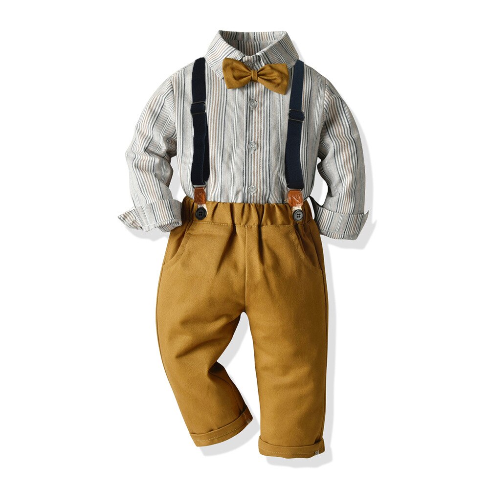 Barndräkter för spädbarn pojke randig skjorta + gul byxa 2 delar pojke barn kostym set för fest för 1-6 år: 9m