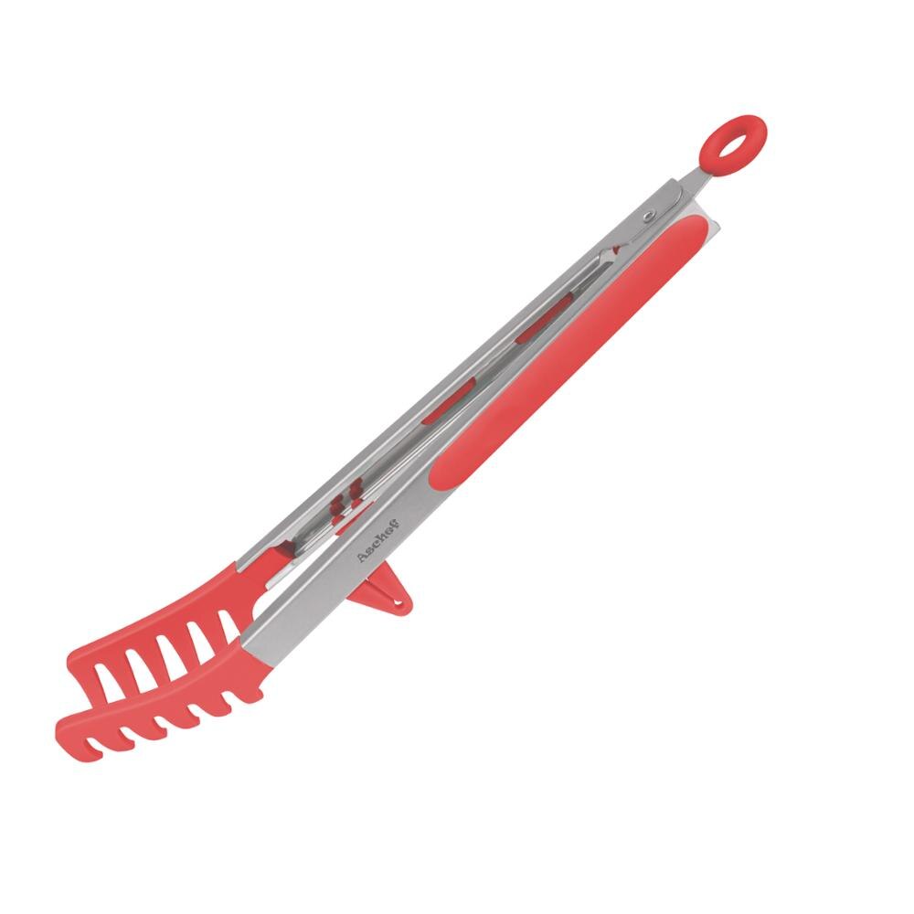Kitchen Cooking Tongs 12 / 9 inch turner Heat Resistant Stainless Steel with Silicone Stand For Salad Pasta Steak: Pasta tong 9 inch