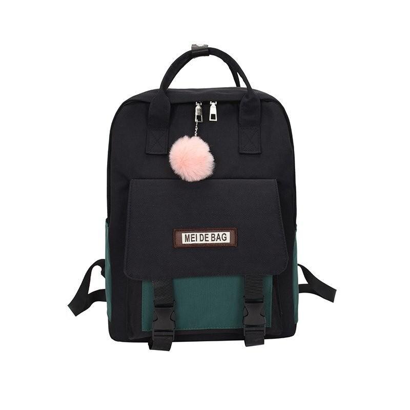 Contrast Kleur Rugzak Vrouwen Mode Laptop Rugzakken Draagbare Schooltassen Voor Tienermeisjes Grote Capaciteit Reizen Rugzak: BlackGreen